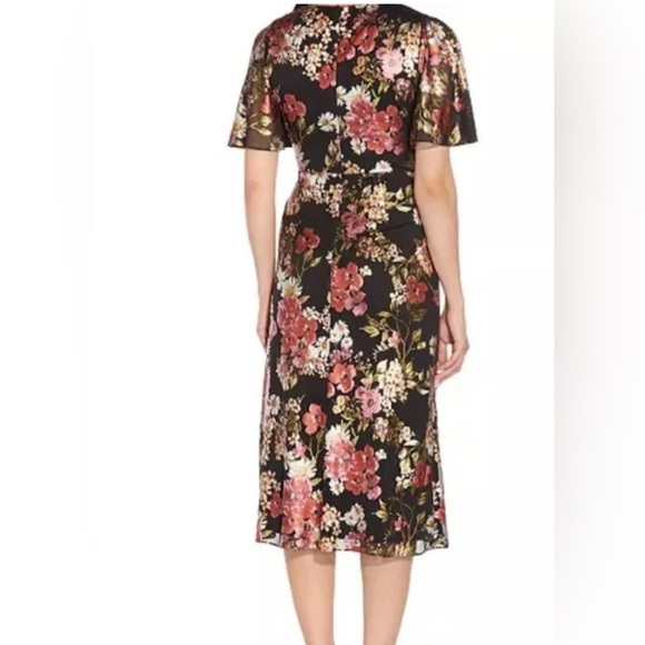 Adrianna Papell Black and Pink Floral Midi Dress - Picture 12 of 12